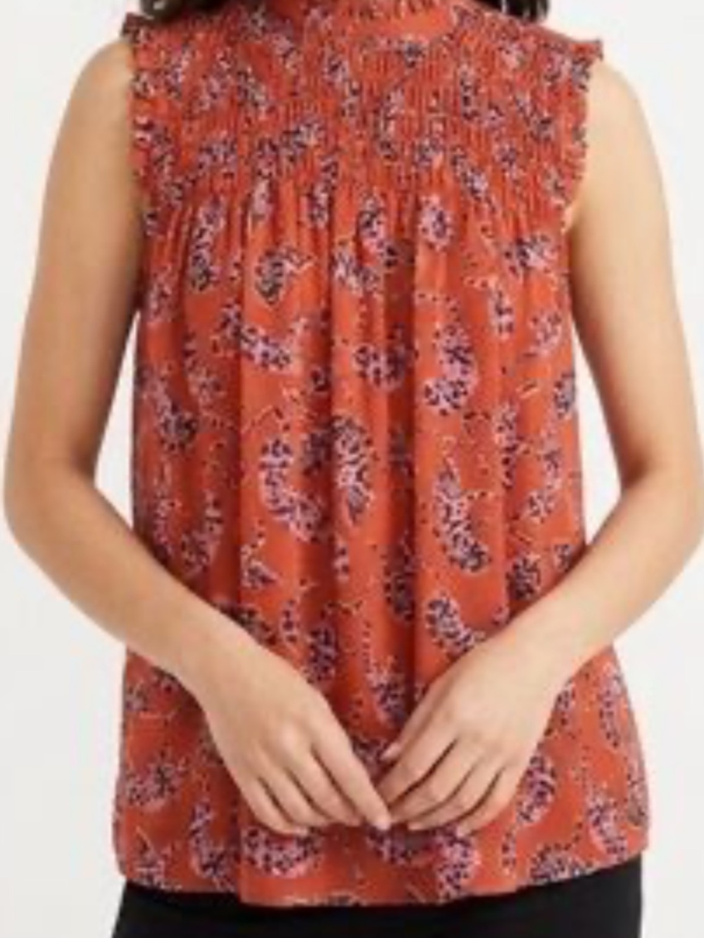 Maeve Rust Paisley Smocked Yoke Sleeveless top size  6